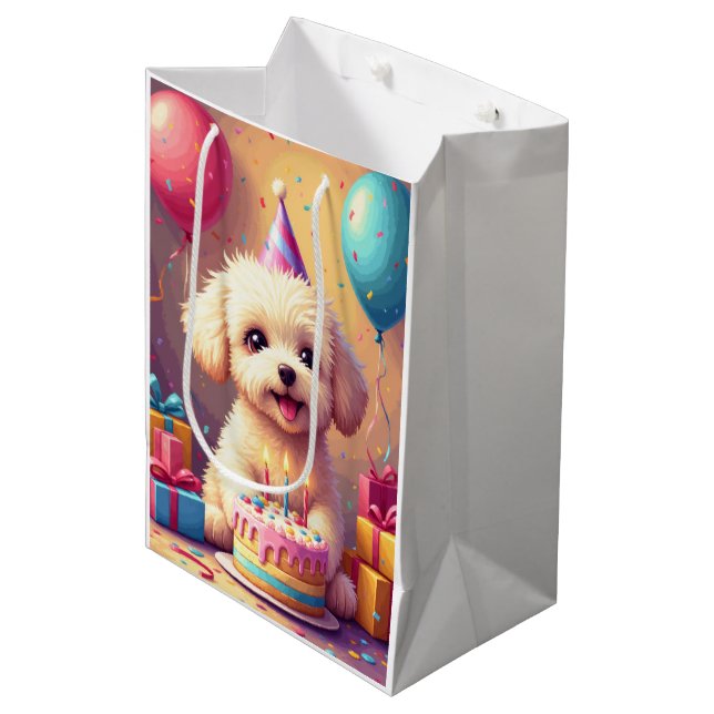 Maltipoo Birthday Celebration Medium Gift Bag (Front Angled)