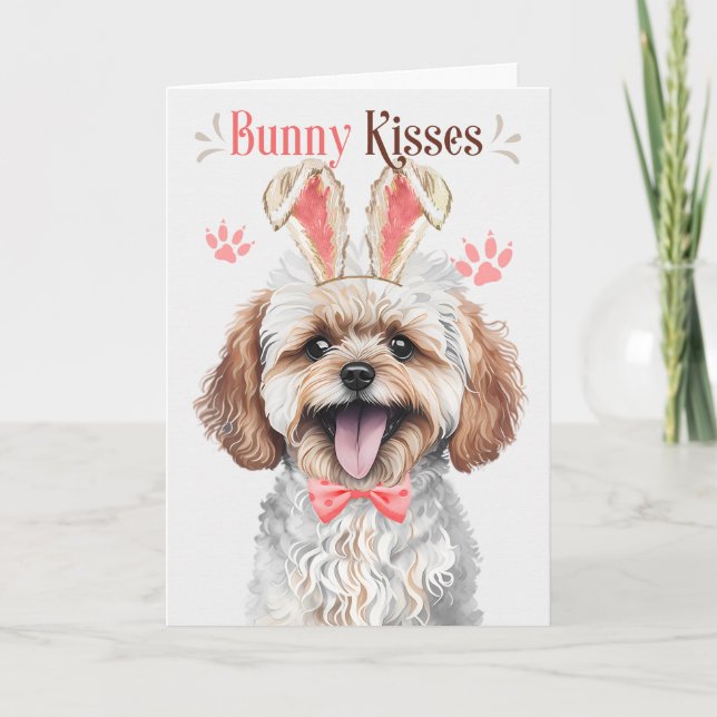 Maltipoo Dog in Bunny Ears for Easter Holiday Card (Front)