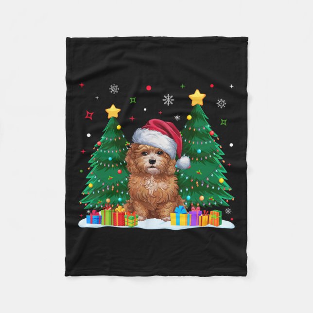 Maltipoo Dog Lovers Santa Hat Ugly Christmas Sweat Fleece Blanket (Front)