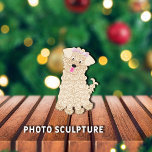 Maltipoo Dog Ornament Photo Sculpture Decoration<br><div class="desc">Cute,  furry,  illustration of a Maltipoo puppy with a pink ribbon on top of head.  Adorable eyes and pink tongue out.



Illustration by:  Lori@SaltTownStudio</div>