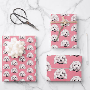 Maltipoo Dog White Pink Print Wrapping Paper Set