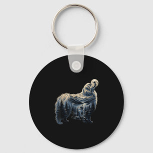 Maltipoo howling moon dog lover mountain nature key ring