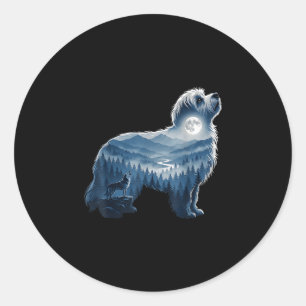 Maltipoo moonlit forest dog lover mountain artwork classic round sticker