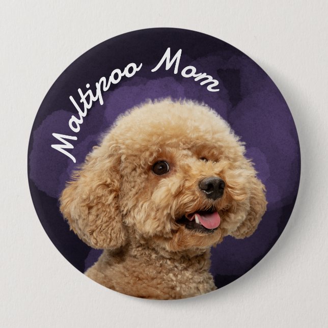 Maltipoo Mum with purple background 10 Cm Round Badge (Front)