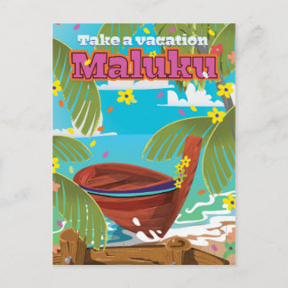 Maluku holiday travel poster. postcard
