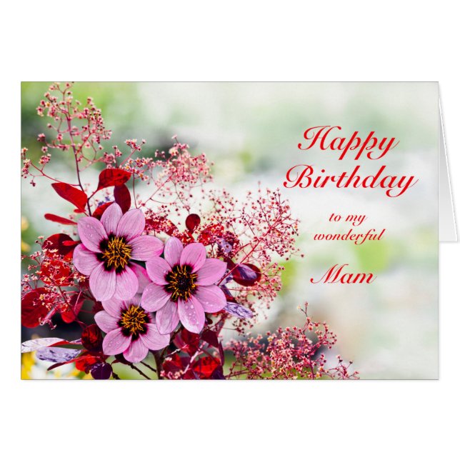 Mam Birthday Pink Flowers (Front Horizontal)