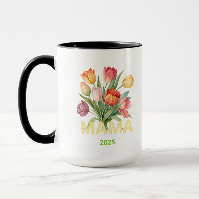 "Mama 2025" custom cup with colorful flowers (Left)