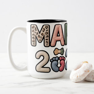 Mama 2026 New Mom Baby Reveal Knitted Puff Texture Two-Tone Coffee Mug