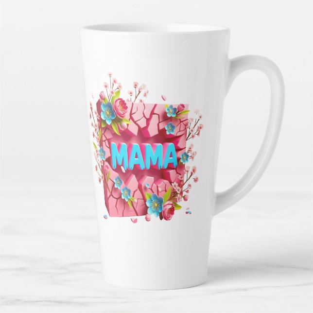 MAMA 3D Cracked Wall Design with Vibrant Flowers Latte Mug (Right)