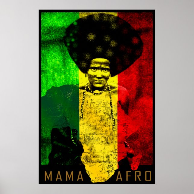 Mama Afro Africa Map Reggae Art Print (Front)