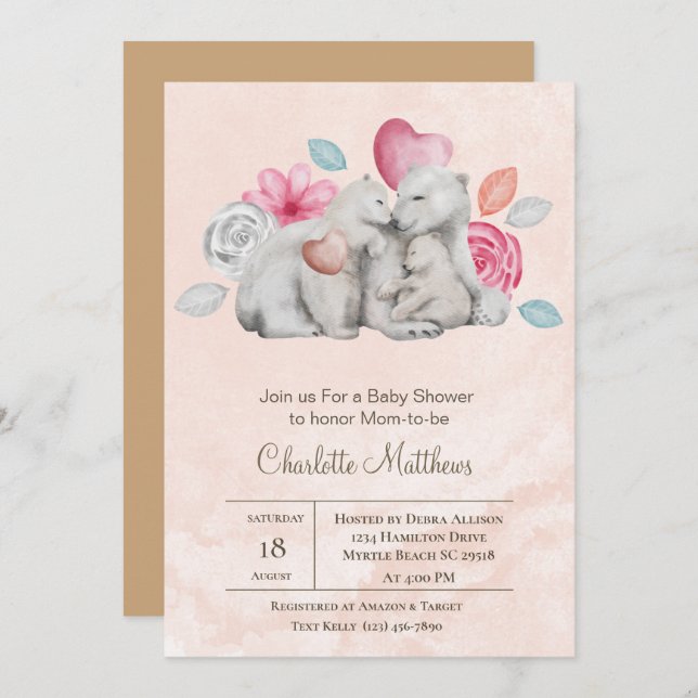 Mama and Baby Bear Animals Baby Shower  Invitation (Front/Back)