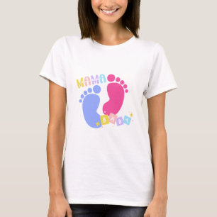 Mama and Baby Cute Pink and Blue Footprints T-Shirt