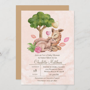 Mama and Baby Deer Forrest Animals Baby Shower Invitation