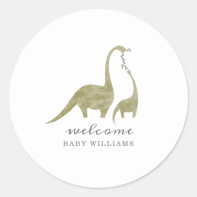 Mama and Baby Dinosaur Neutral Baby Shower Classic Round Sticker (Front)