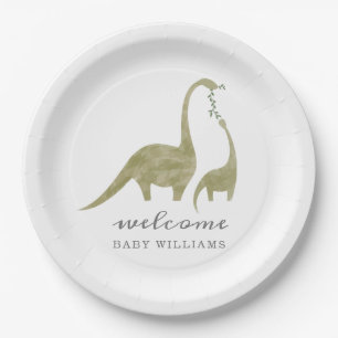 Mama and Baby Dinosaur Neutral Baby Shower Paper Plate