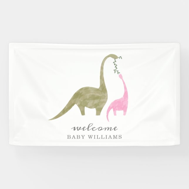 Mama and Baby Dinosaur Pink Baby Shower Banner (Horizontal)