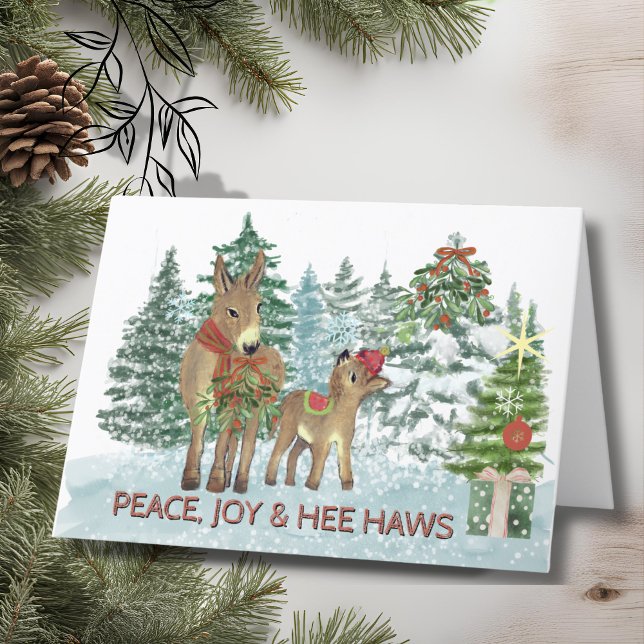  Mama and Baby Donkey Snowy Christmas Card (Mama and Baby Donkey Snowy Christmas Card)