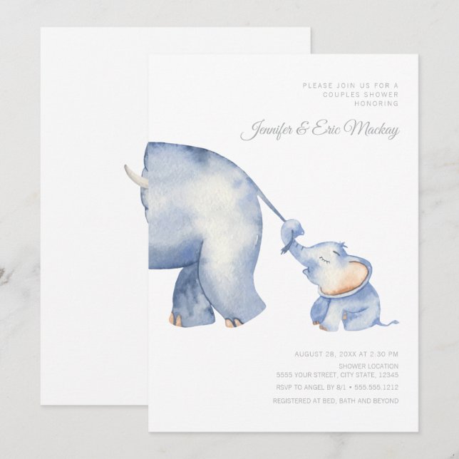 Mama and Baby Elephant Baby Shower Invitation (Front/Back)