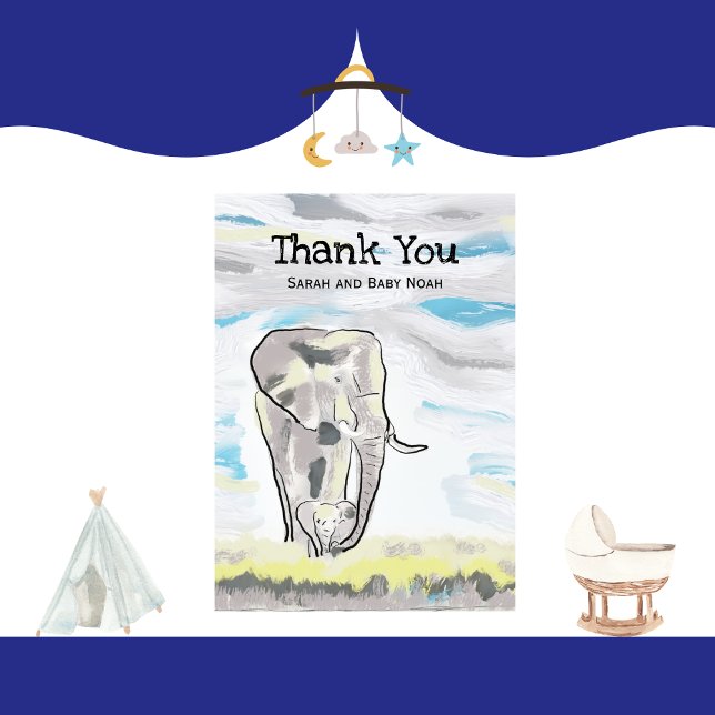 mama and baby elephant Baby Shower Thank You Card (Creator Uploaded)