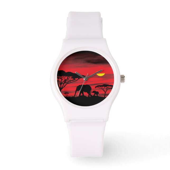 Mama and Baby Elephant in the Serenegti Sunset Watch (Front)