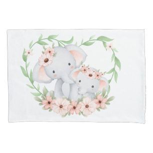 Mama and baby elephant pillow case