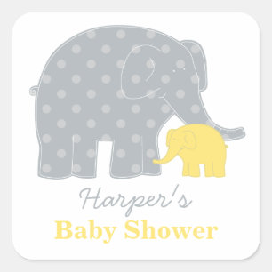 Mama and Baby Elephant Yellow Shower Square Sticker