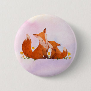 Mama and baby fox  6 cm round badge