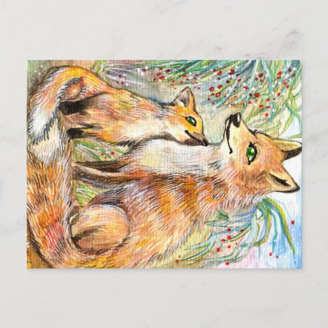 Mama And Baby Fox Postcard (Front)