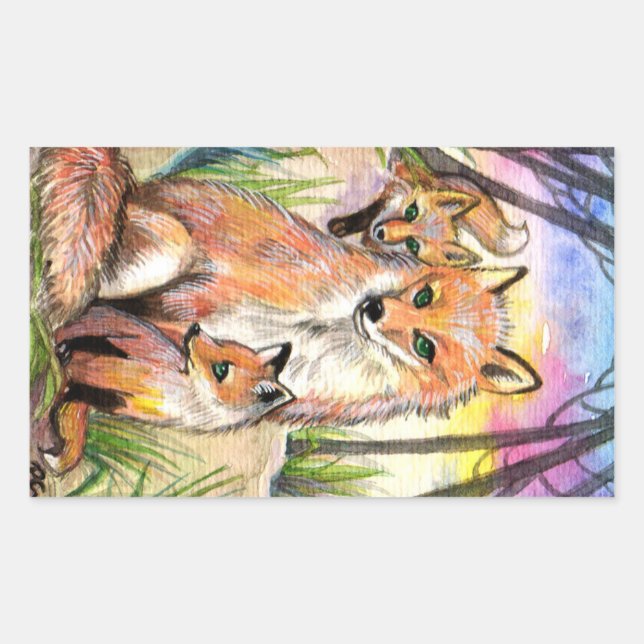 Mama And Baby Foxes Rectangular Sticker (Front)