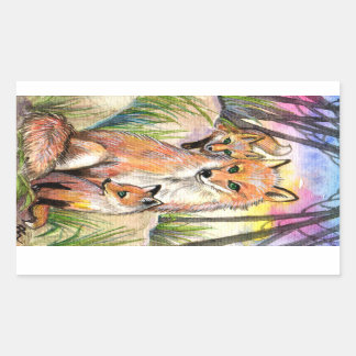 Mama And Baby Foxes Rectangular Sticker