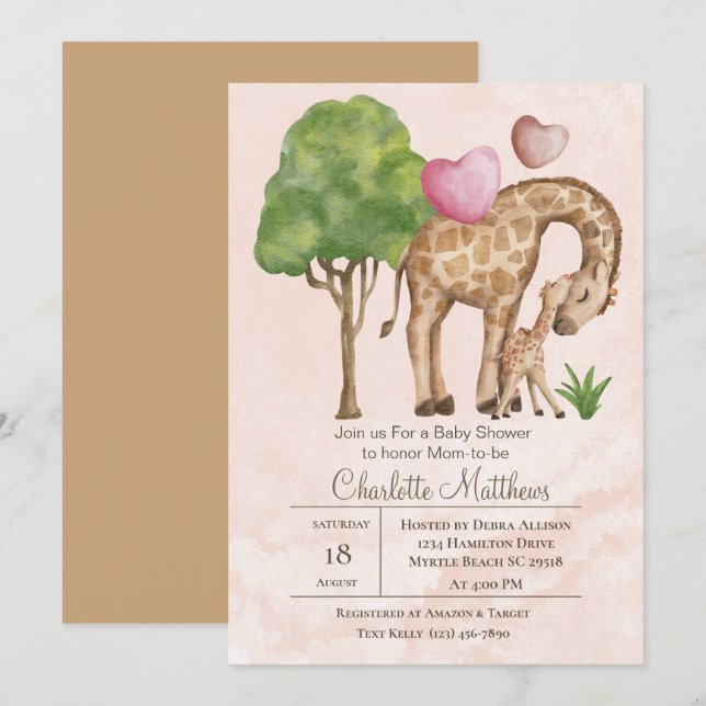 Mama and Baby Giraffe Jungle Sarfari Baby Shower   Invitation (Front/Back)