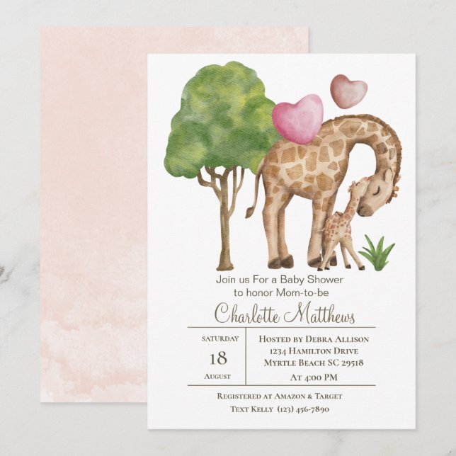 Mama and Baby Giraffe Jungle Sarfari Baby Shower   Invitation (Front/Back)