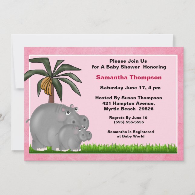 Mama and Baby Hippo Baby Shower Invitations (Front)