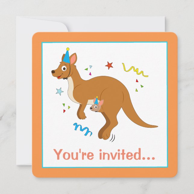 Mama and Baby Kangaroos with Birthday Hats Invitation (Front)
