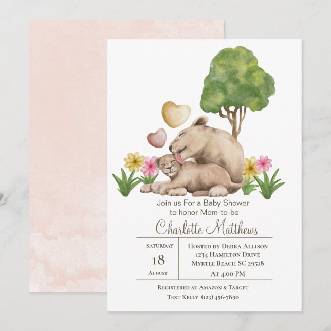 Mama and Baby Lion Jungle Sarfari Baby Shower  Inv Invitation (Front/Back)