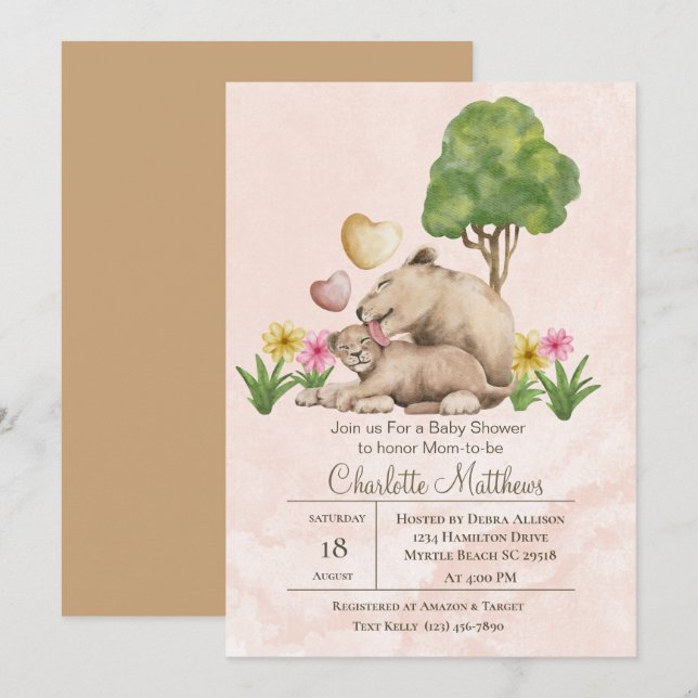 Mama and Baby Lion Jungle Sarfari Baby Shower  Invitation (Front/Back)