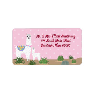 Mama and Baby Llama Pink Dot Baby Return Address Label