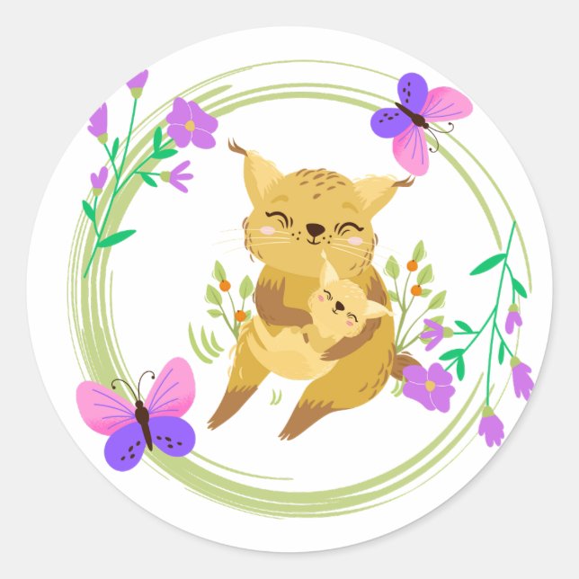 Mama and baby lynx/wildcat sticker (Front)