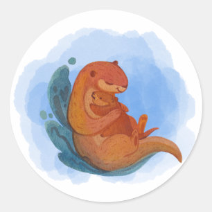 Mama and Baby Otter Watercolor Sticker