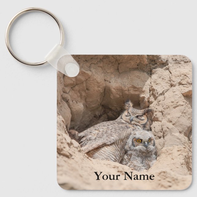 Mama and Baby Owl Keychain - Add Your Name (Front)