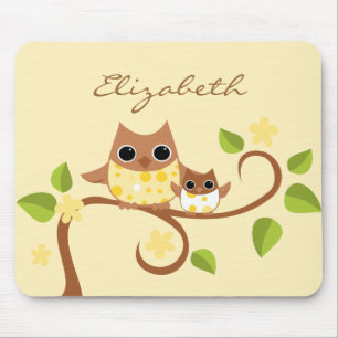 Mama and Baby Owls Mouse Mat