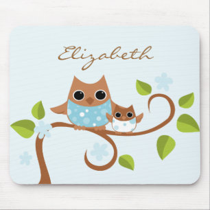 Mama and Baby Owls Mouse Mat
