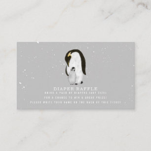 Mama And Baby Penguin Gray Baby Diaper Raffle Enclosure Card