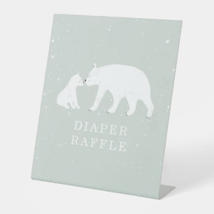 Mama And Baby Polar Bear Blue Baby Diaper Raffle Pedestal Sign