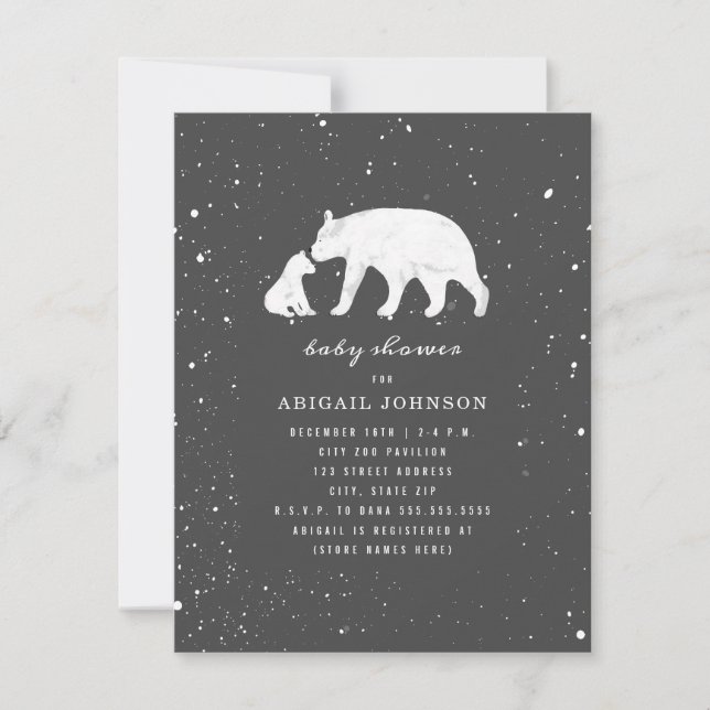 Mama and Baby Polar Bear Dark Grey Baby Shower Invitation (Front)