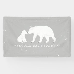Mama and Baby Polar Bear Snow Grey Baby Shower Banner