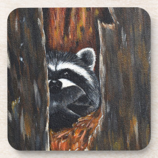 Mama and Baby Racoon Painting Coaster