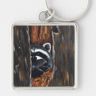 Mama and Baby Racoon Painting Key Ring