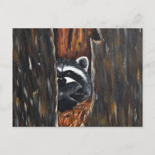Mama and Baby Racoon Painting Postcard