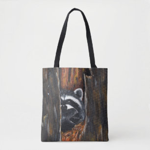 Mama and Baby Racoon Painting Tote Bag